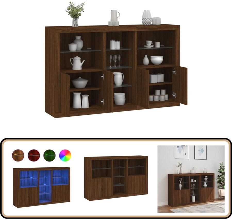 VidaXL Dressoir Bruin Eiken 162x37x100 cm LED Moderne Kast Dressoir Led Verlichting Opbergruimte Houten Kast - Foto 2