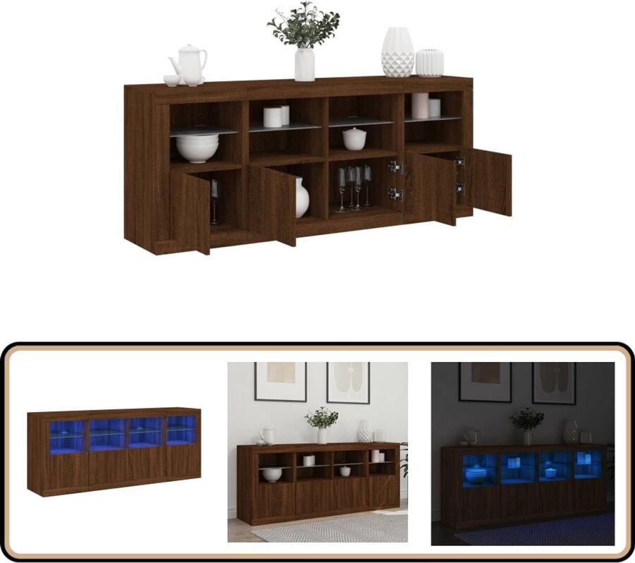 VidaXL Dressoir Bruin Eiken 163x37x67 cm LED Dressoir Modern Dressoir Led Verlichting Tv Meubel Kast - Foto 2