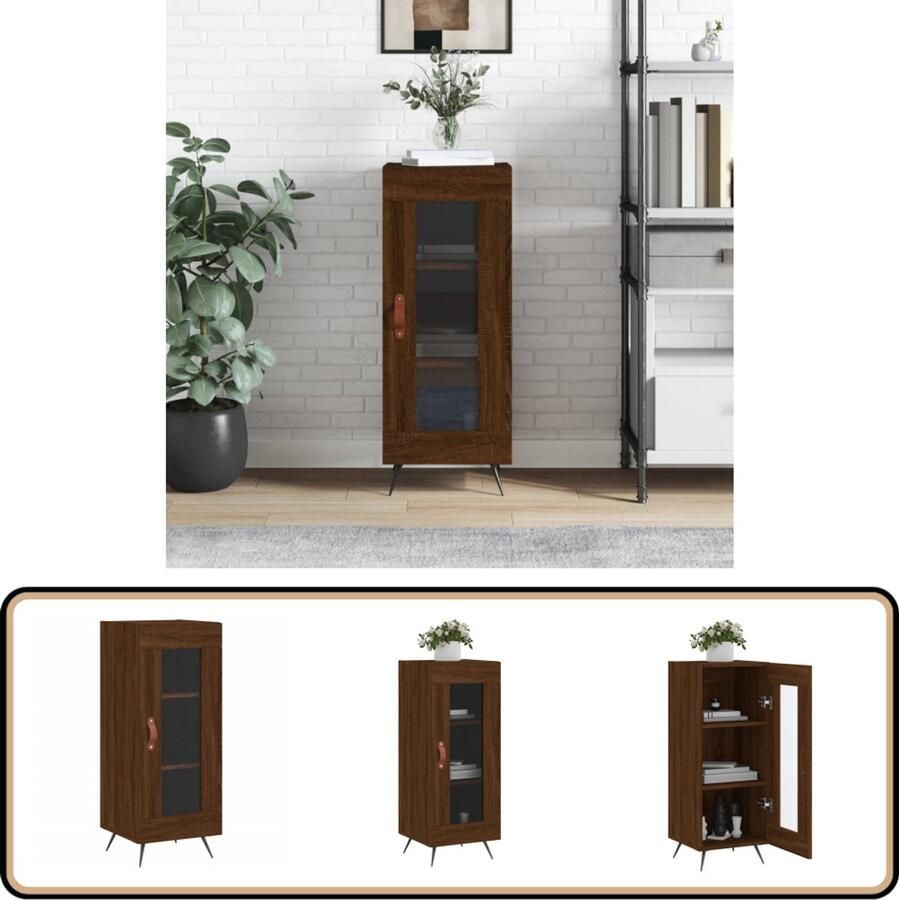VidaXL Dressoir Bruin Eiken 34 5x34x90 cm Dressoir Opbergkast Houten Kast Bruine Eiken Vintage Stijl - Foto 2