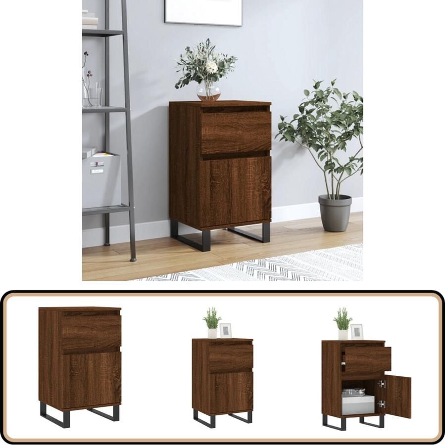 VidaXL Dressoir Bruin Eiken 40x35x70 cm Hout & IJzer Dressoir Kast Opbergkast Houten Kast Bruine Eiken - Foto 2