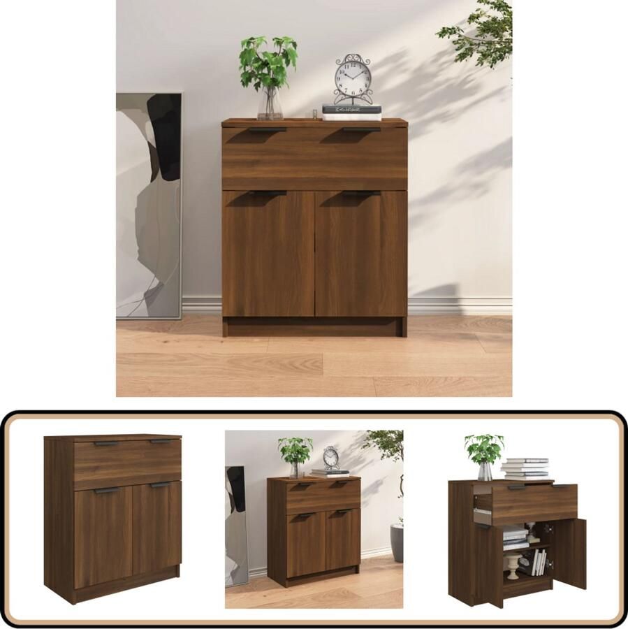 VidaXL Dressoir 60x30x70 cm Bruin Eikenhout Dressoir Houten Dressoir Bruine Eiken Dressoir Opbergkast Tv Stand - Foto 3