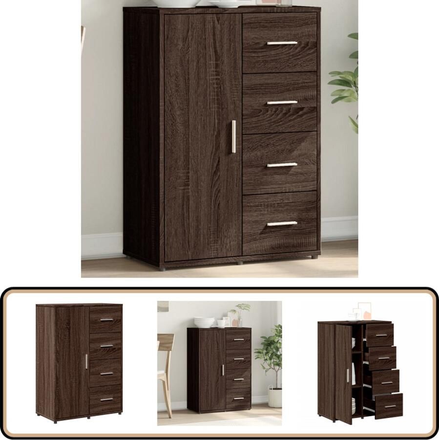 The Living Store Dressoir 60x31x84 cm bewerkt hout bruin eikenkleur Televisiekast Tv Kast Houten Kast Bruine Eiken Kleur Opbergkast - Foto 2