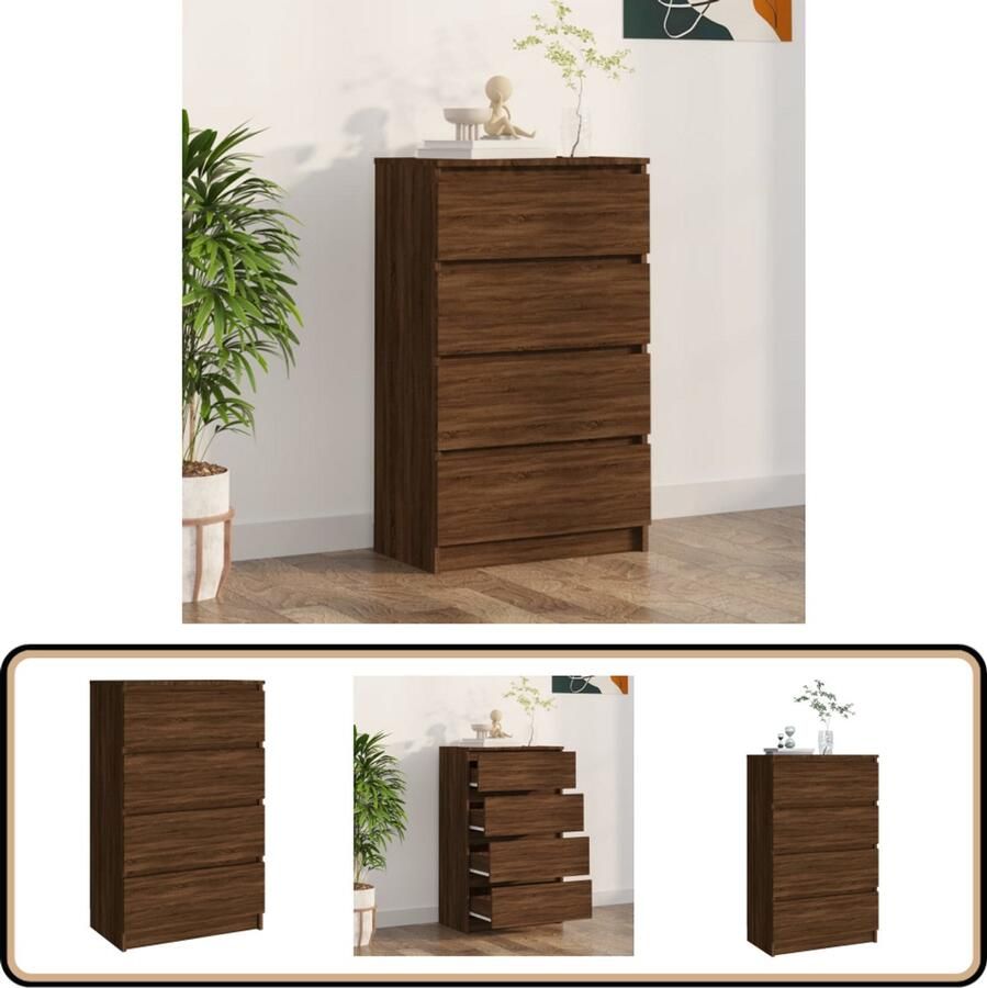 VidaXL Dressoir Bruin Eiken 60x35x98 5 cm 4 Lades Dressoir Kast Houten Dressoir Bruine Eiken Opbergkast