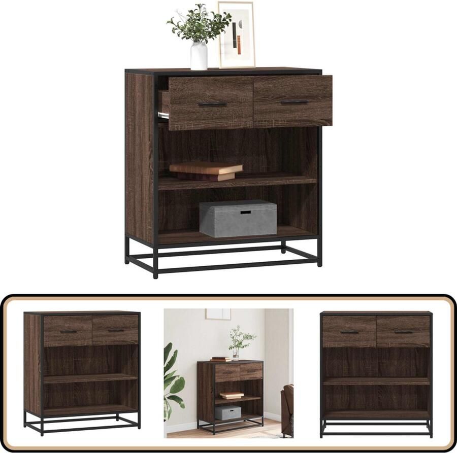 VidaXL Dressoir Bruin Eiken 68x35x76 cm Hout Dressoir Opbergkast Salontafel Industrieel Design Houten Meubels - Foto 2