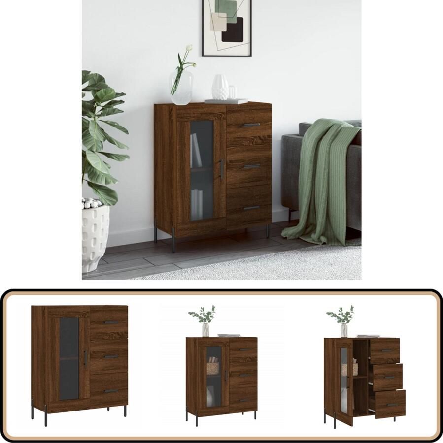 VidaXL Dressoir Bruin Eiken 69 5x34x90 cm Dressoir Bruine Eiken Houten Dressoir Vintage Dressoir Opbergmeubels - Foto 2