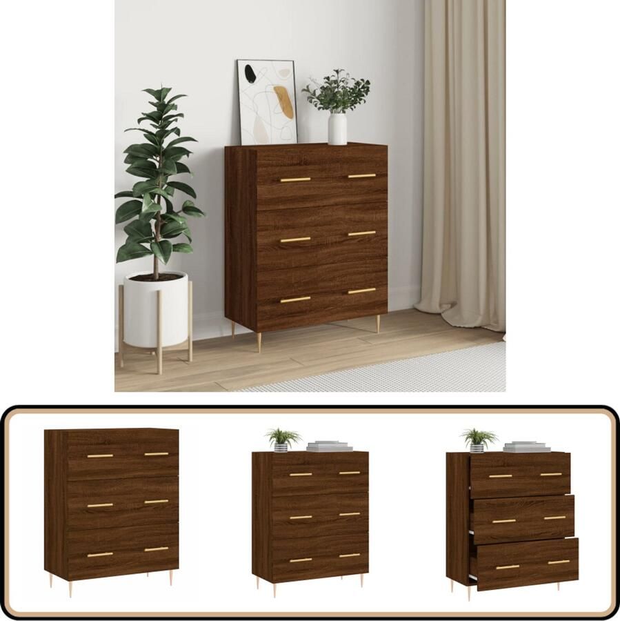 VidaXL Dressoir Bruin Eiken 69 5x34x90 cm Dressoir Buffetkast Houten Kast Vintage Meubel Landelijke Stijl - Foto 2