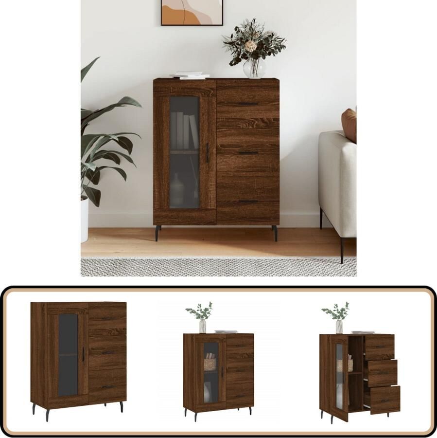 VidaXL Dressoir Bruin Eiken 69 5x34x90 cm Dressoir Houten Dressoir Bruine Eiken Dressoir Vintage Dressoir Salontafel - Foto 3