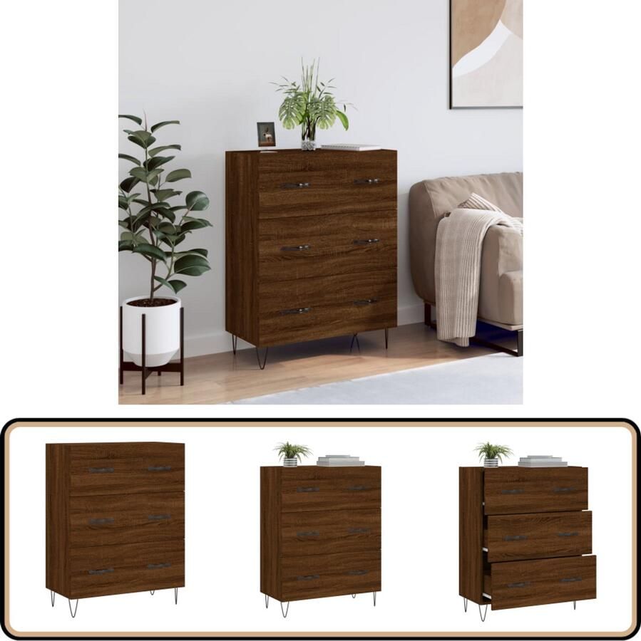 VidaXL Dressoir Bruin Eiken 69 5x34x90 cm Dressoir Vintage Dressoir Houten Dressoir Buffett Kast Salontafel