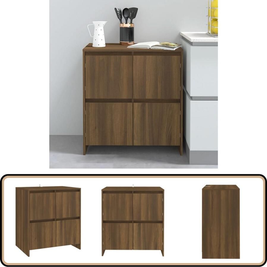 VidaXL Dressoir Bruin Eiken 70x41x75 cm Dressoir Minimalistische Meubels Houten Dressoirs Bruine Eik Meubilair Opbergmeubelen - Foto 3