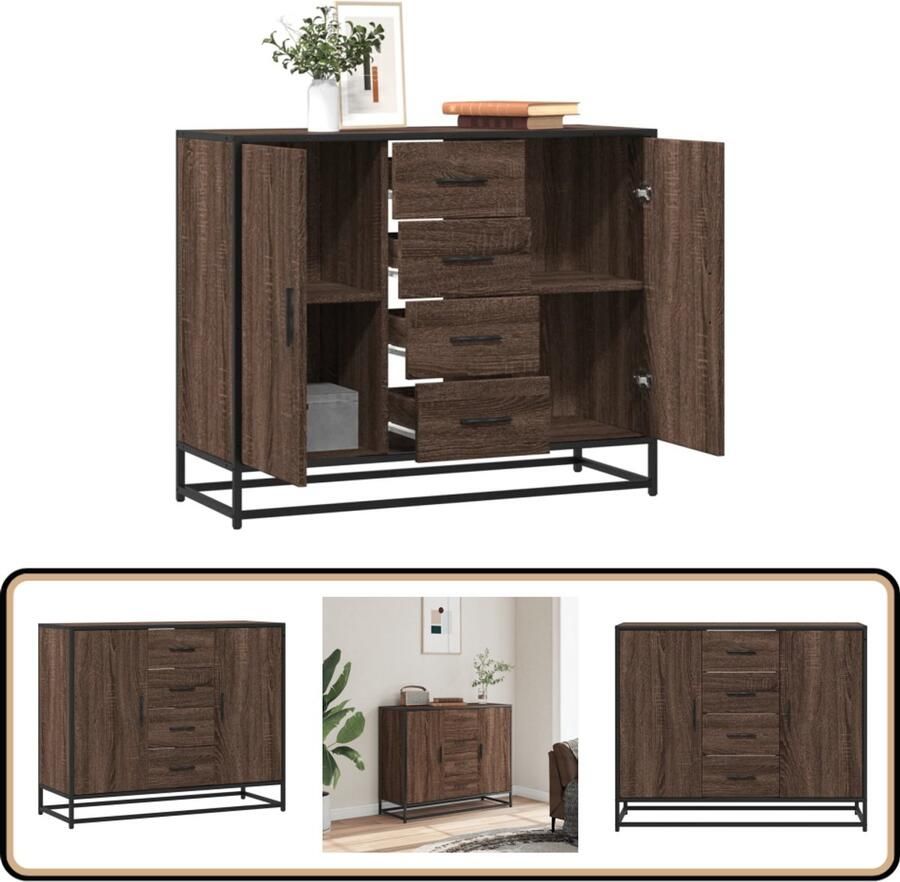 VidaXL Dressoir Bruin Eiken 92x35x76 cm Dressoir Kast Opbergkast Salontafel Industrieel Design