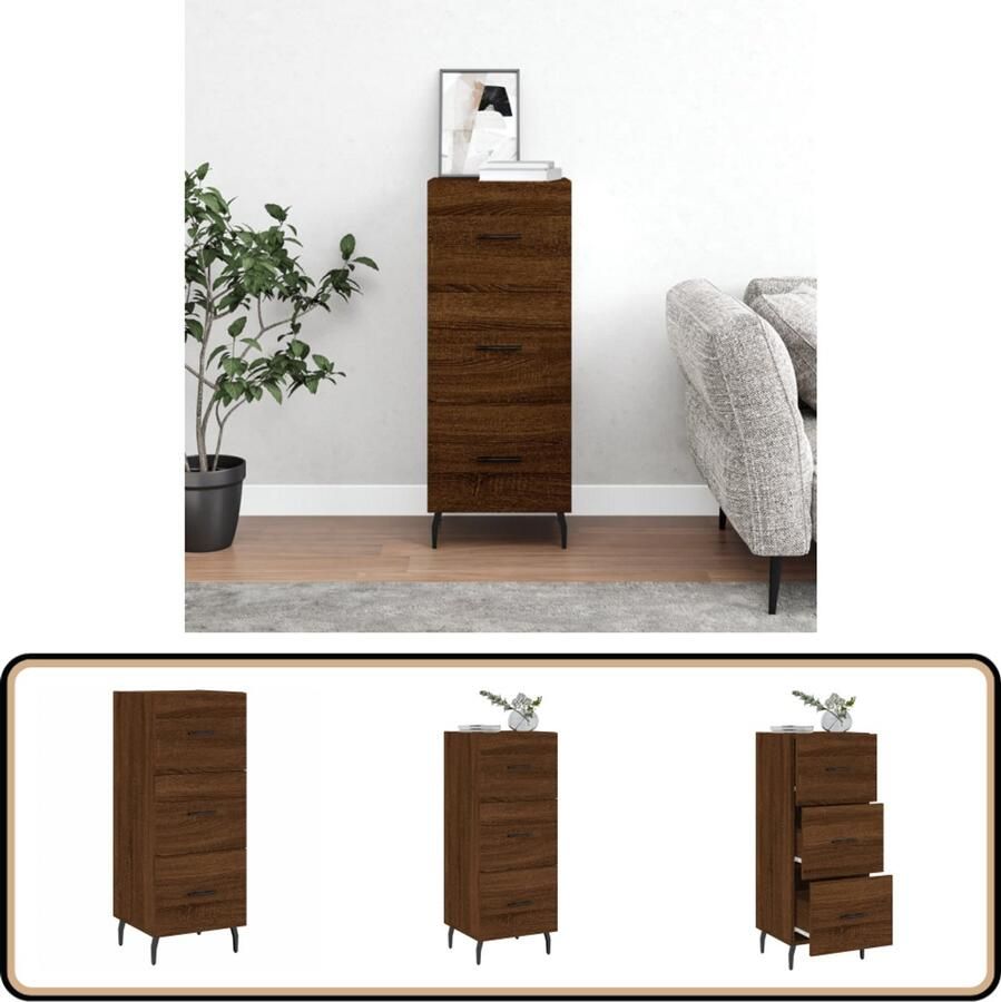 VidaXL Dressoir Bruin Eikenkleur 34 5x34x90 cm Dressoir Industrieel Design Houten Dressoir Bijzettafel Bruine Eiken Kleur