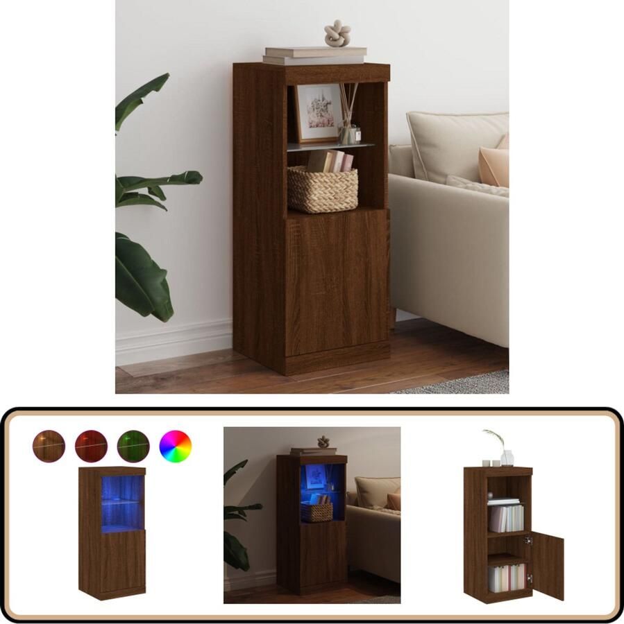 VidaXL Dressoir Bruin Eikenkleur Met LED-verlichting Dressoir Buffetkast Led Verlichting Houten Kast Interieurdecoratie - Foto 2