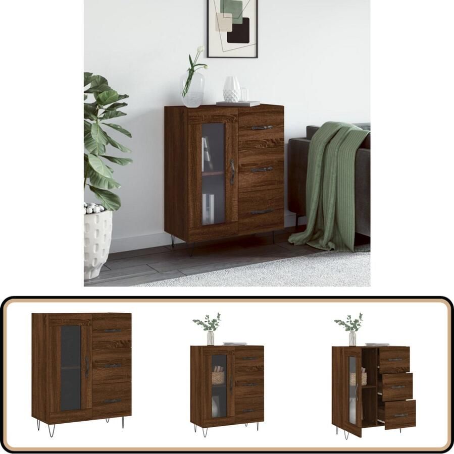 VidaXL Dressoir Bruineiken 69 5x34x90cm Dressoir Vintage Dressoir Houten Dressoir Bruine Eiken Dressoir Met Lade