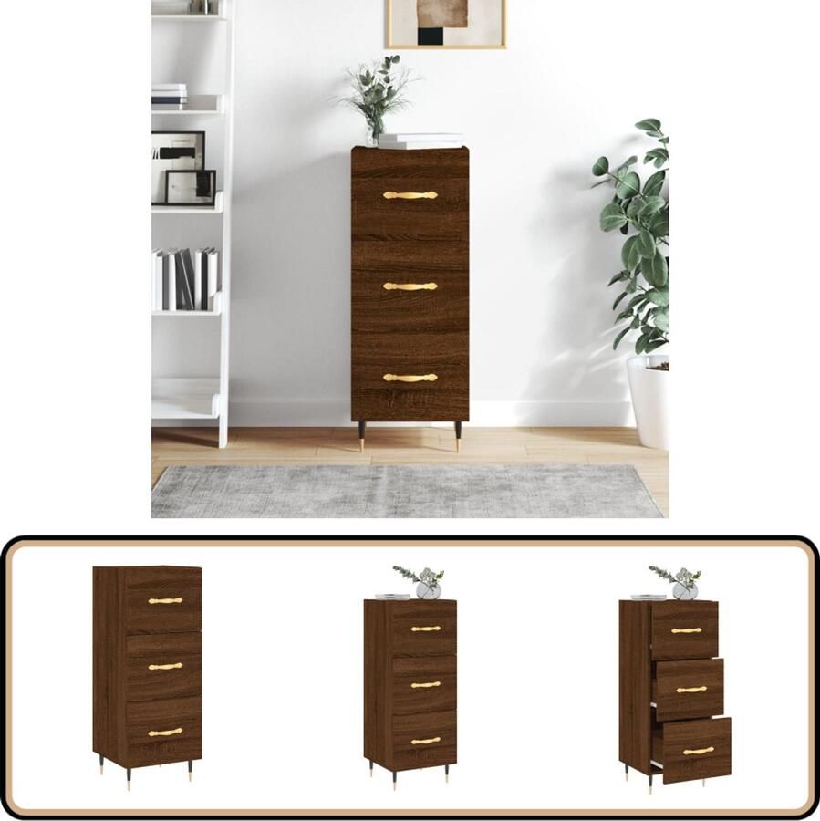 VidaXL Dressoir Bruineiken 90 cm hoog Dressoir Bijzettafel Houten Dressoir Bruine Eiken Modern Dressoir - Foto 2