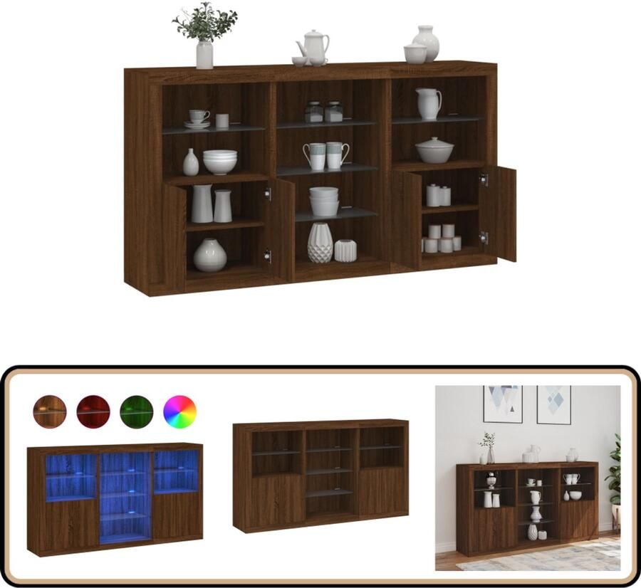 VidaXL Dressoir Bruineiken LED Verlichting 181 5 cm Modern Dressoir Led Verlichting Tv Kast Opbergkast Buffetkast - Foto 2