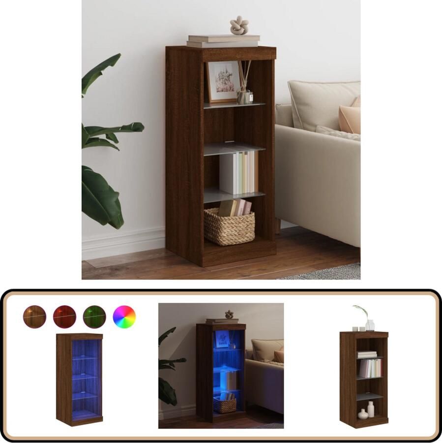 VidaXL Dressoir Bruineiken Met LED-verlichting Dressoir Buffetkast Led Verlichting Houten Kast Interieur Design - Foto 2