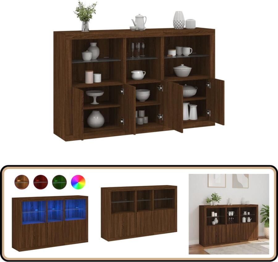 VidaXL Dressoir Bruineikenkleur 162x37x100 cm LED Modern Dressoir Led Dressoir Rgb Verlichting Opberg Kast Tv Meubel - Foto 2