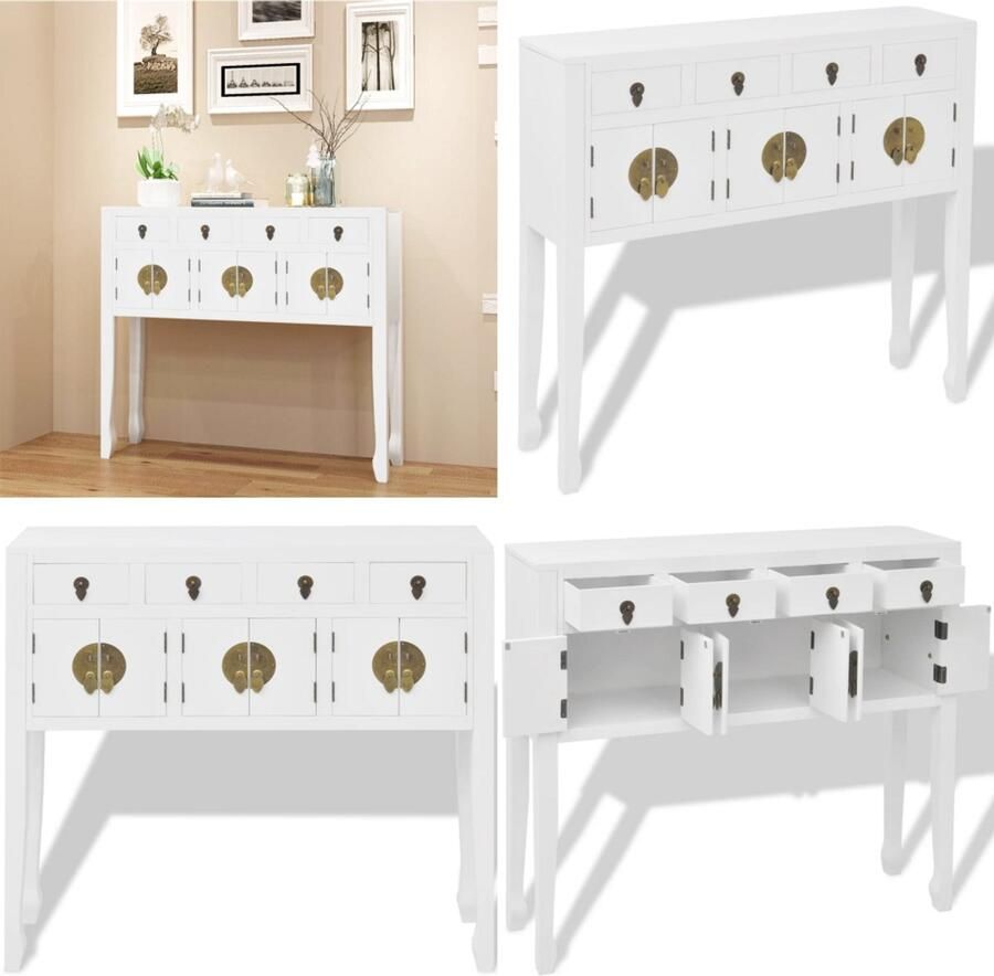 VidaXL Dressoir Chinese stijl massief hout wit Dressoir Dressoirs Kastje Kastjes