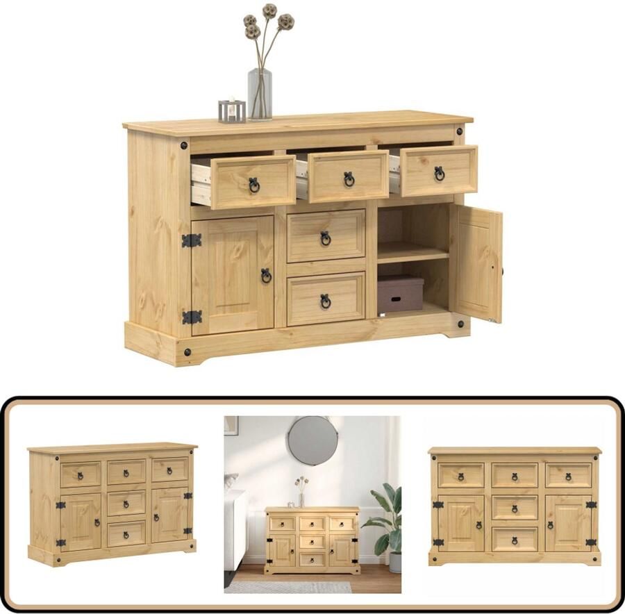 VidaXL Dressoir Corona 112x40x75 cm Grenenhout Dressoir Opbergkast Grenoblehouten Kast Salontafel Vintage Dresser - Foto 2