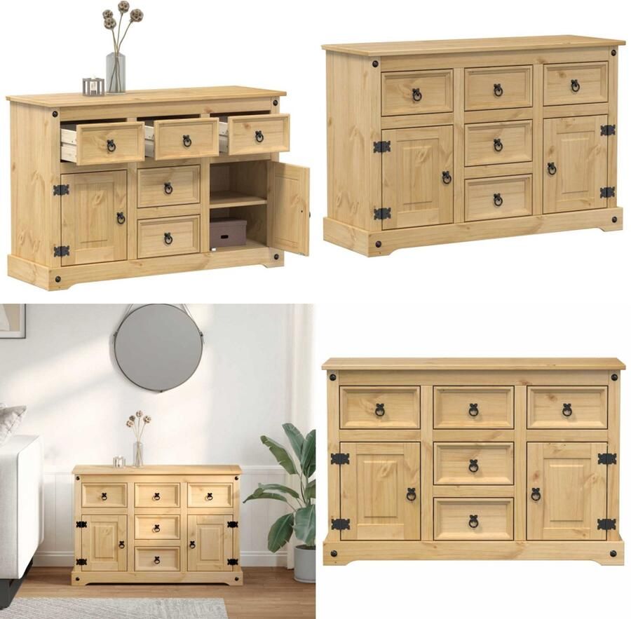 VidaXL Dressoir Corona 112x40x75 cm massief grenenhout Dressoir Dressoirs Ladekast Opbergkast
