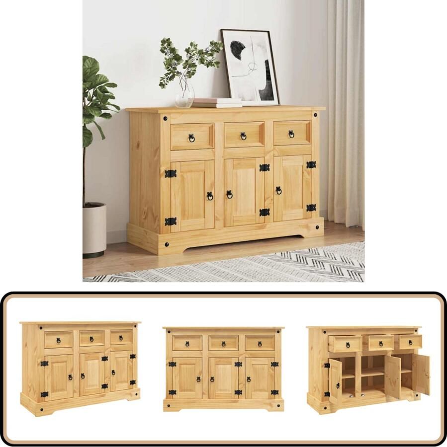 VidaXL Dressoir Corona Massief Grenenhout Bruin Dressoir Houten Kast Opbergkast Salontafel Bruine Meubels - Foto 2