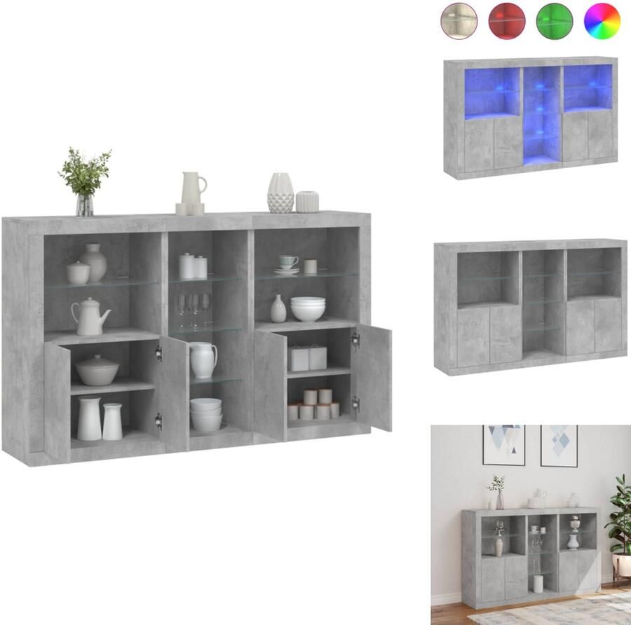 VidaXL Dressoir Dressoirs Buffet Dressoirkast Dressoir met LED-verlichting 162x37x100 cm betongrijs
