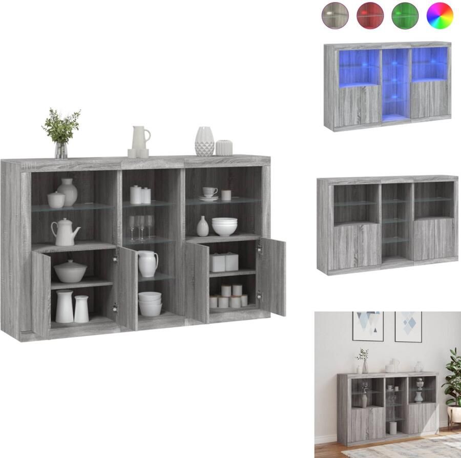 VidaXL Dressoir Dressoirs Buffet Dressoirkast Dressoir met LED-verlichting 162x37x100 cm grijs sonoma eiken