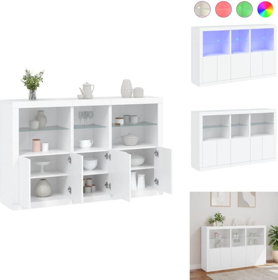 VidaXL Dressoir Dressoirs Buffet Dressoirkast Dressoir met LED-verlichting 162x37x100 cm wit