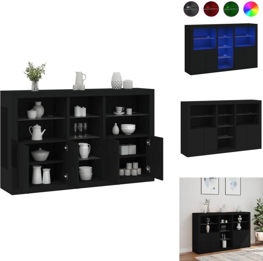 VidaXL Dressoir Dressoirs Buffet Dressoirkast Dressoir met LED-verlichting 162x37x100 cm zwart