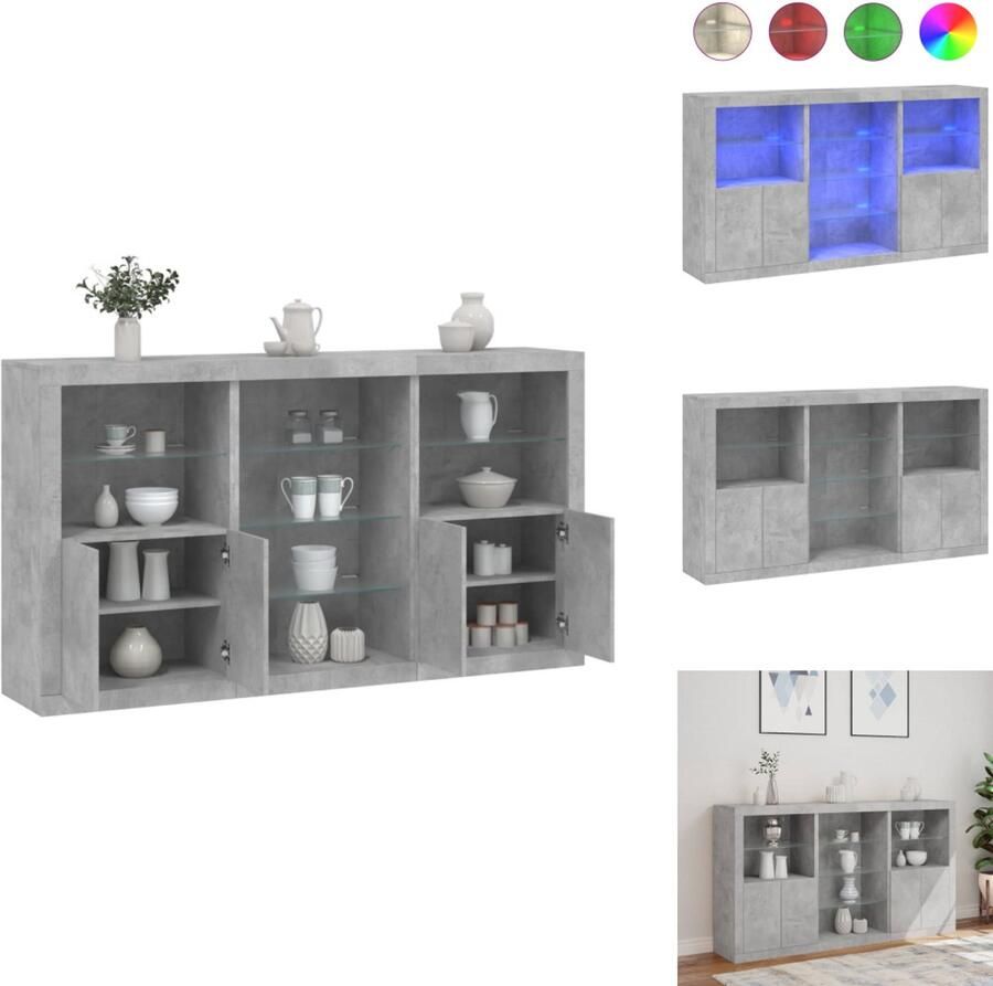 VidaXL Dressoir Dressoirs Buffet Dressoirkast Dressoir met LED-verlichting 181 5x37x100 cm betongrijs