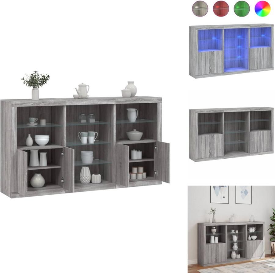 VidaXL Dressoir Dressoirs Buffet Dressoirkast Dressoir met LED-verlichting 181 5x37x100 cm grijs sonoma eiken