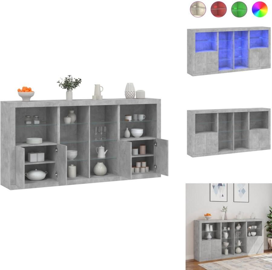 VidaXL Dressoir Dressoirs Buffet Dressoirkast Dressoir met LED-verlichting 202x37x100 cm betongrijs