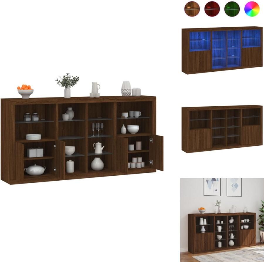 VidaXL Dressoir Dressoirs Buffet Dressoirkast Dressoir met LED-verlichting 202x37x100 cm bruin eikenkleur