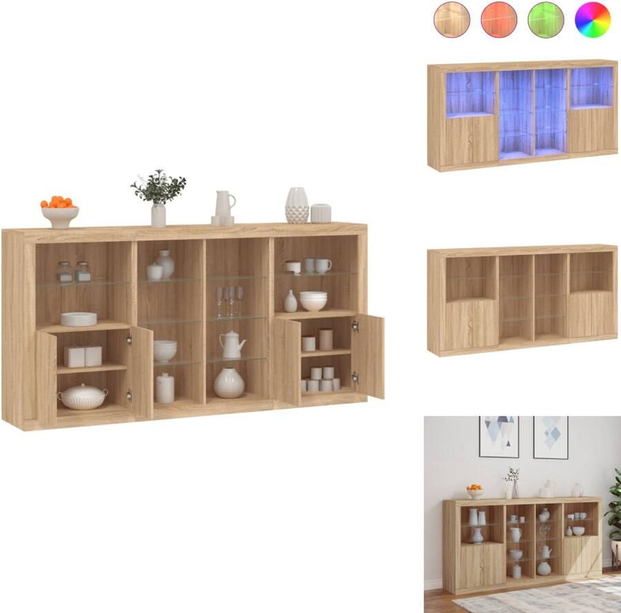 VidaXL Dressoir Dressoirs Buffet Dressoirkast Dressoir met LED-verlichting 202x37x100 cm sonoma eikenkleurig