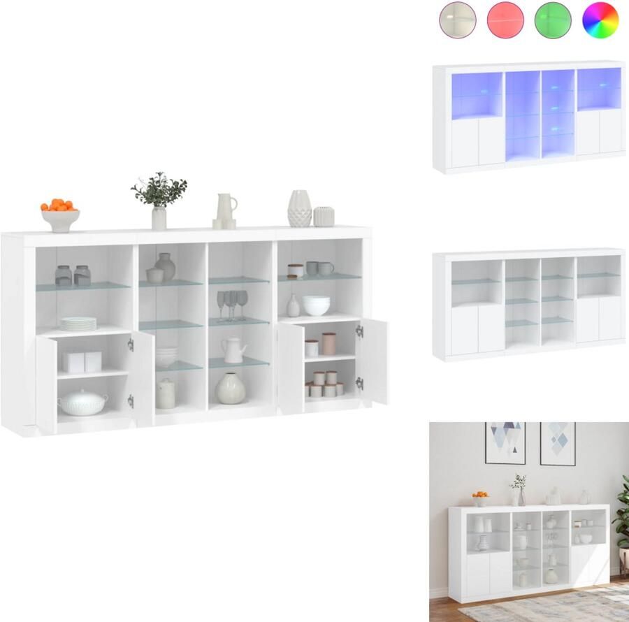 VidaXL Dressoir Dressoirs Buffet Dressoirkast Dressoir met LED-verlichting 202x37x100 cm wit