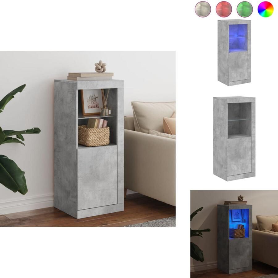 VidaXL Dressoir Dressoirs Buffet Dressoirkast Dressoir met LED-verlichting 41x37x100 cm betongrijs - Foto 2