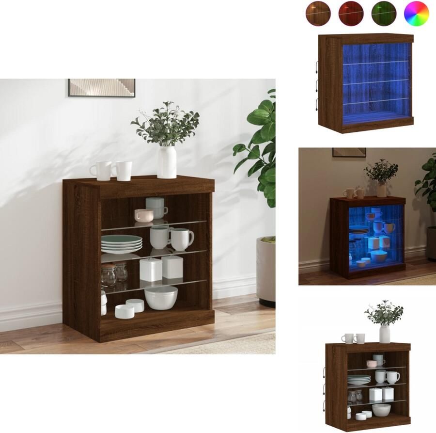 VidaXL Dressoir Dressoirs Buffet Dressoirkast Dressoir met LED-verlichting 60 5x37x67 cm bruin eikenkleur - Foto 2