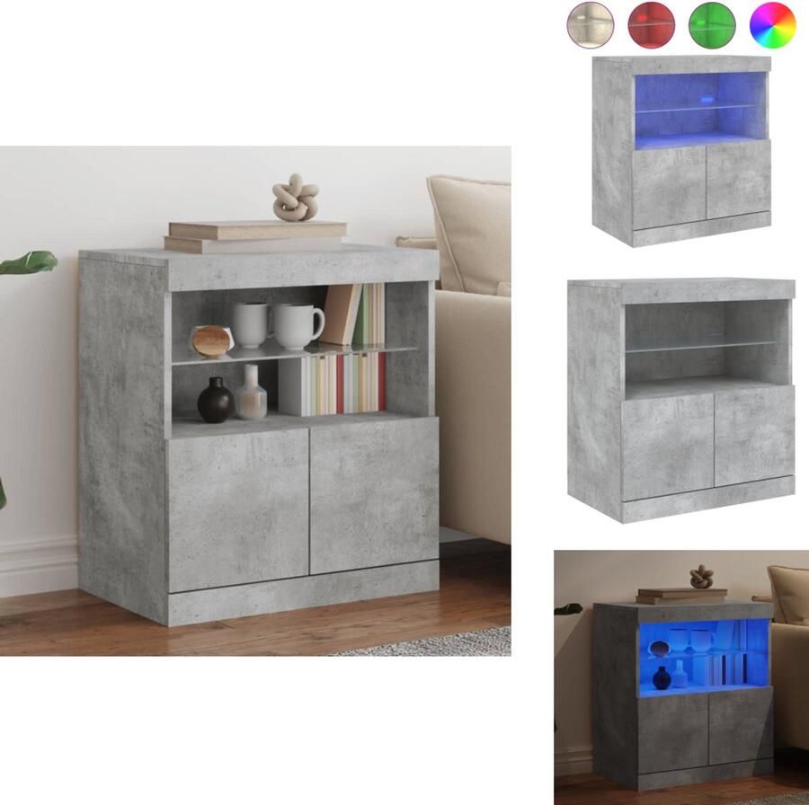 VidaXL Dressoir Dressoirs Buffet Dressoirkast Dressoir met LED-verlichting 60x37x67 cm betongrijs