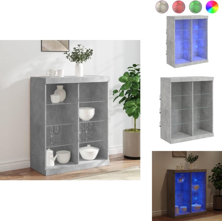 VidaXL Dressoir Dressoirs Buffet Dressoirkast Dressoir met LED-verlichting 81x37x100 cm betongrijs