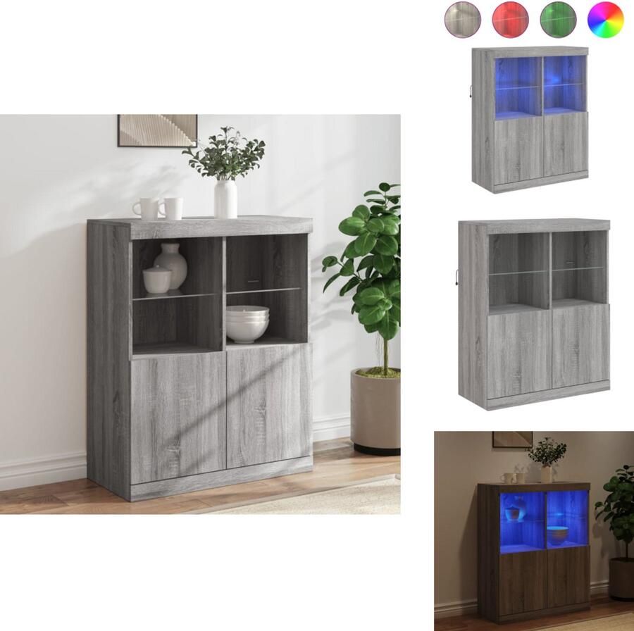 VidaXL Dressoir Dressoirs Buffet Dressoirkast Dressoir met LED-verlichting 81x37x100 cm grijs sonoma eiken