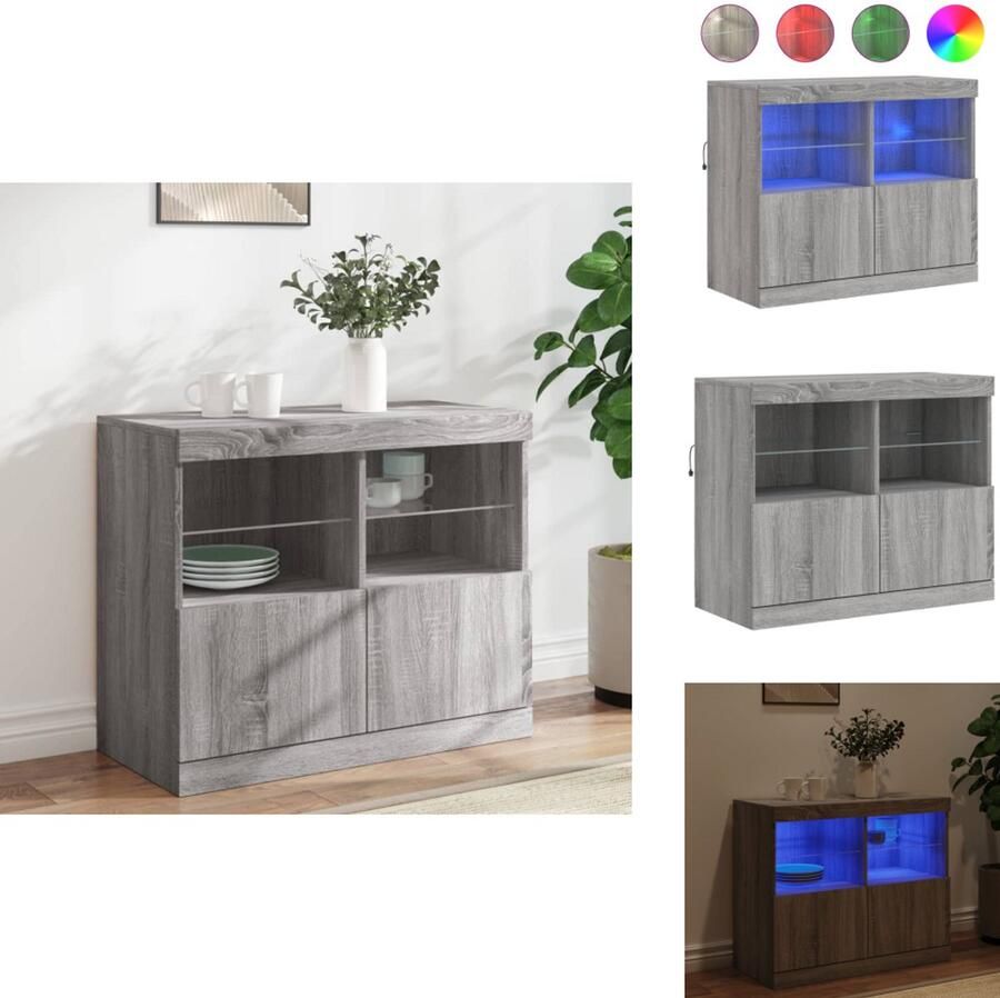 VidaXL Dressoir Dressoirs Buffet Dressoirkast Dressoir met LED-verlichting 81x37x67 cm grijs sonoma eiken