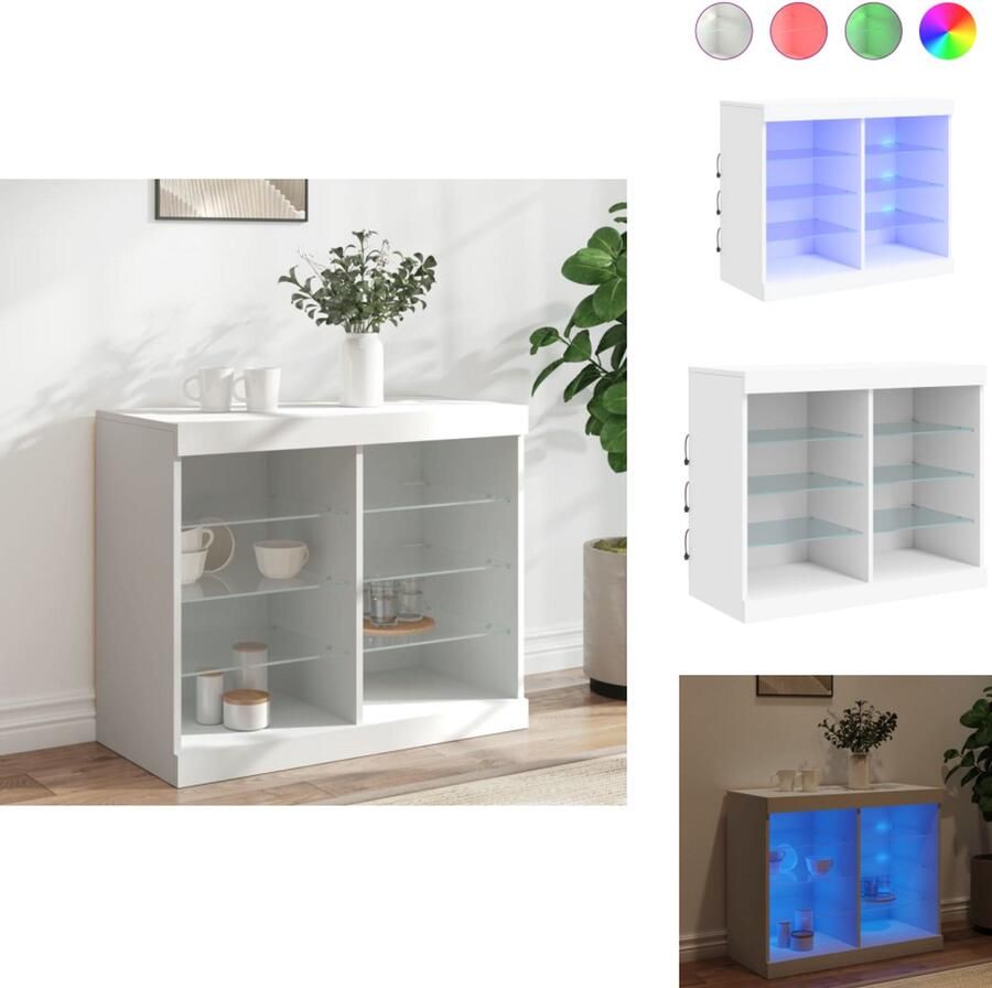 VidaXL Dressoir Dressoirs Buffet Dressoirkast Dressoir met LED-verlichting 81x37x67 cm wit