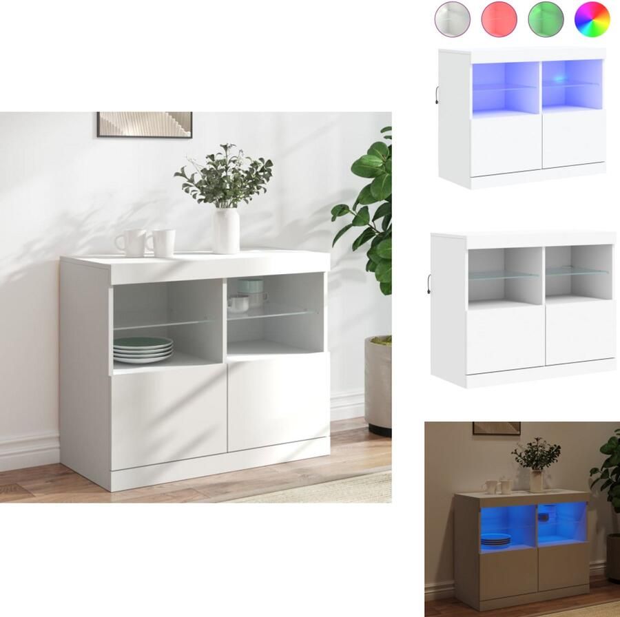 VidaXL Dressoir Dressoirs Buffet Dressoirkast Dressoir met LED-verlichting 81x37x67 cm wit