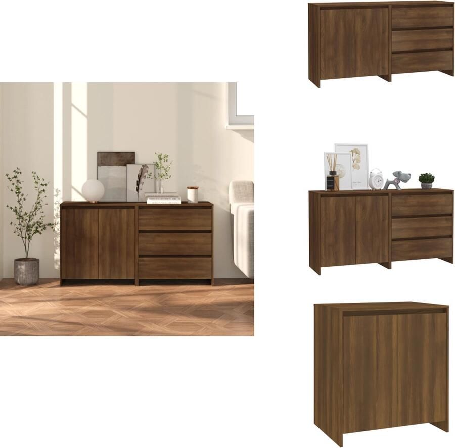 VidaXL Dressoir Dressoirs Buffetkast Opbergkast 2 st Dressoirs bewerkt hout bruineikenkleurig