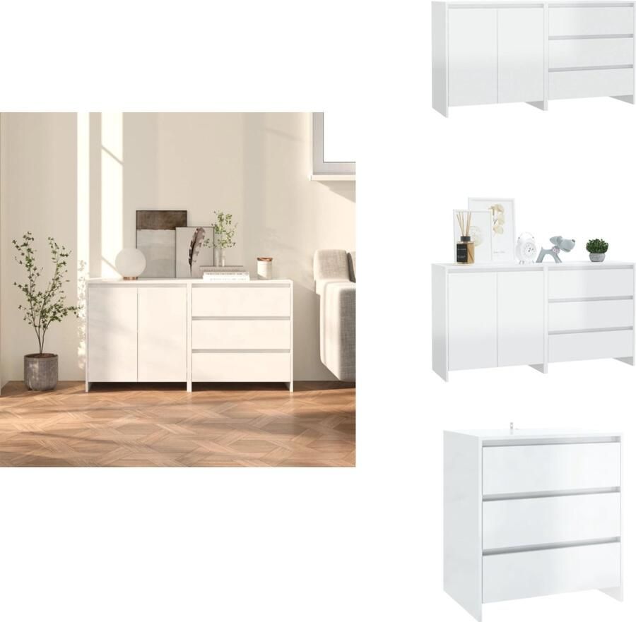 VidaXL Dressoir Dressoirs Buffetkast Opbergkast 2 st Dressoirs bewerkt hout hoogglans wit
