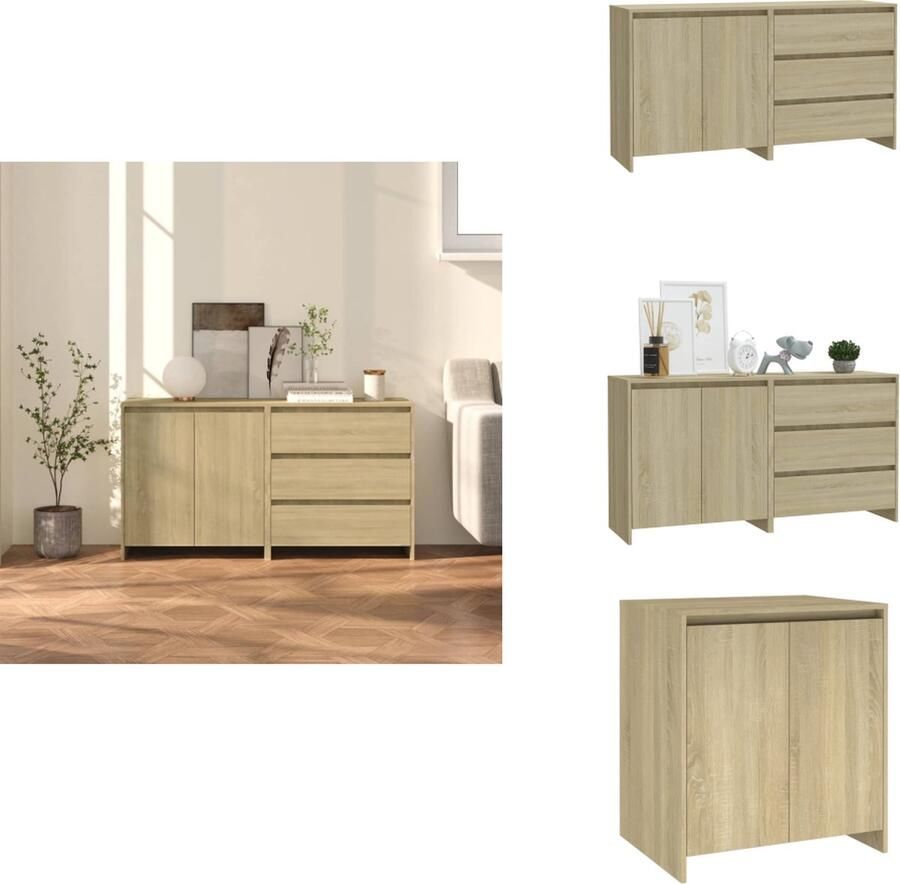 VidaXL Dressoir Dressoirs Buffetkast Opbergkast 2 st Dressoirs bewerkt hout sonoma eikenkleurig - Foto 2