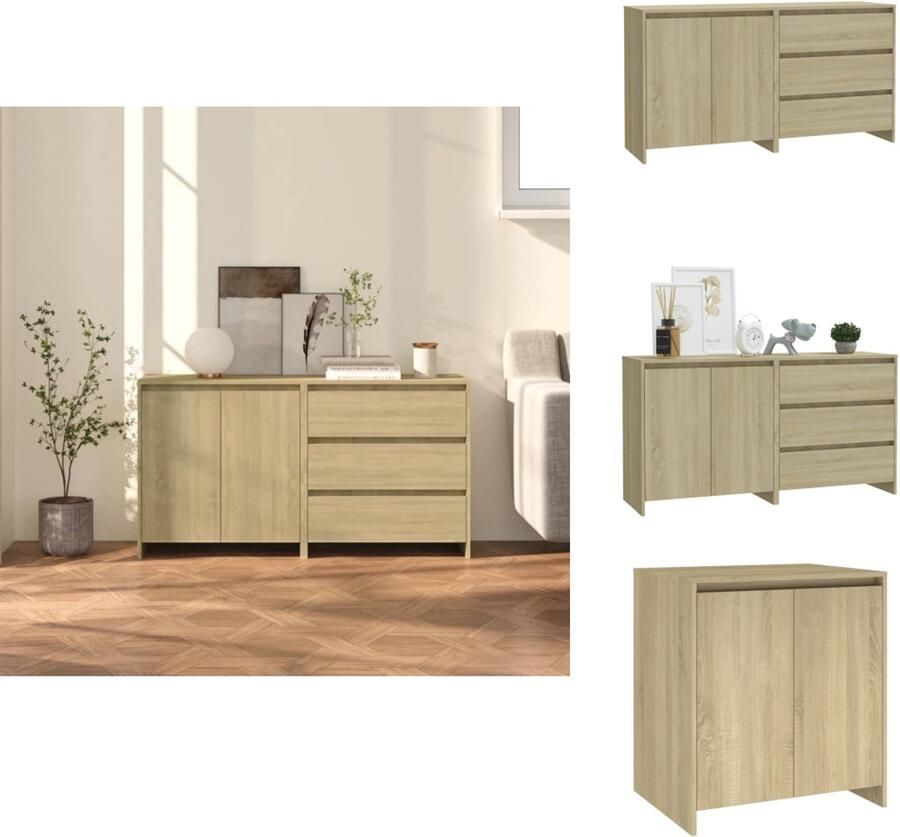 VidaXL Dressoir Dressoirs Buffetkast Opbergkast 2 st Dressoirs bewerkt hout sonoma eikenkleurig
