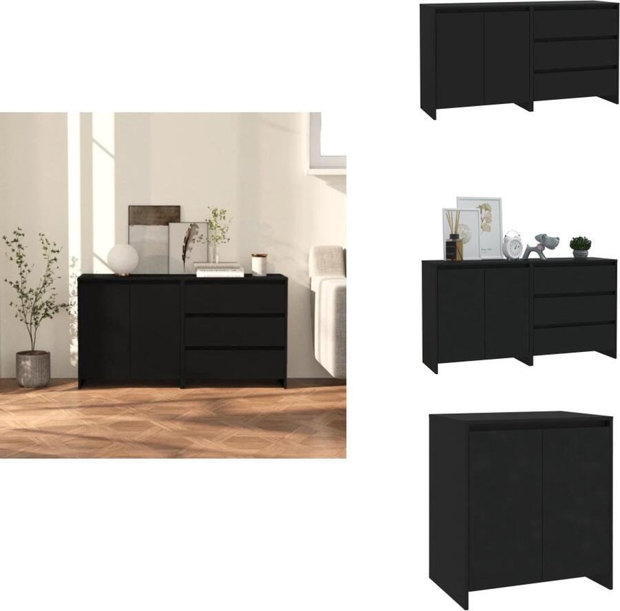 VidaXL Dressoir Dressoirs Buffetkast Opbergkast 2 st Dressoirs bewerkt hout zwart