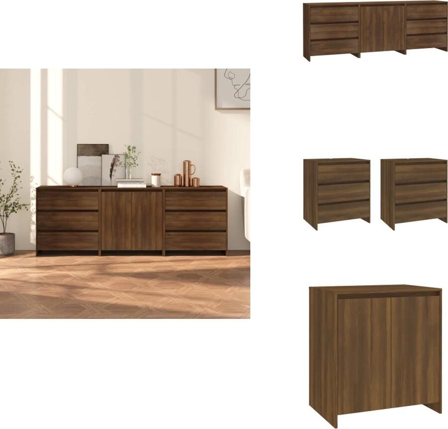 VidaXL Dressoir Dressoirs Buffetkast Opbergkast 3 st Dressoirs bewerkt hout bruineikenkleurig