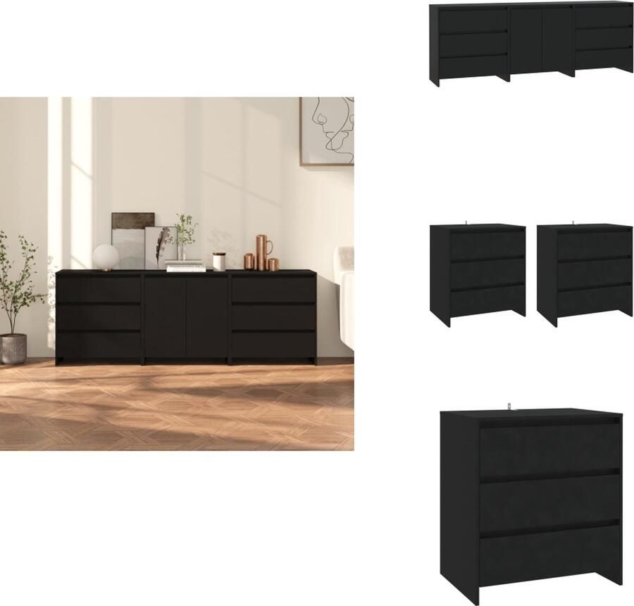 VidaXL Dressoir Dressoirs Buffetkast Opbergkast 3 st Dressoirs bewerkt hout zwart